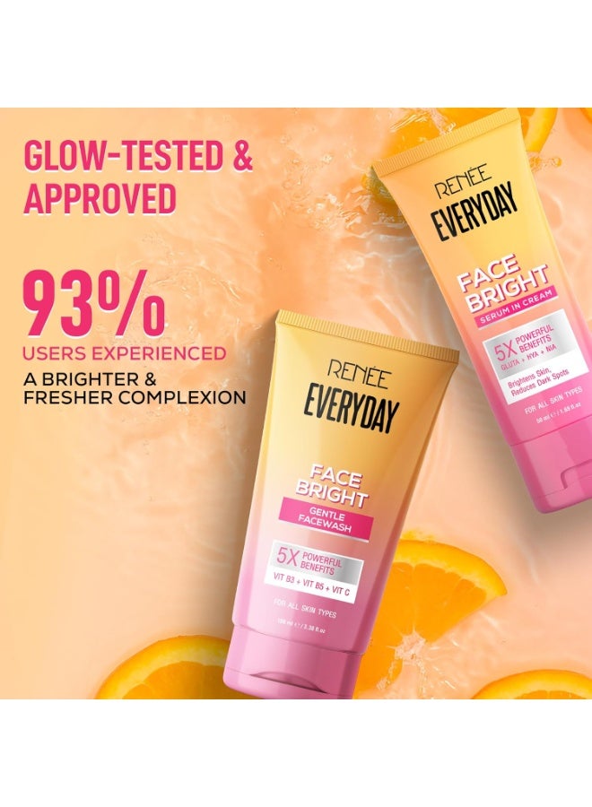 RENEE Everyday Face Bright Combo | Facewash with Vitamin B3, B5 & C for Brightening & Oil Control | Serum-in-Cream with Niacinamide & Hyaluronic Acid for Dark Spots & Even Skin Tone | 100ml + 50ml - Image 3